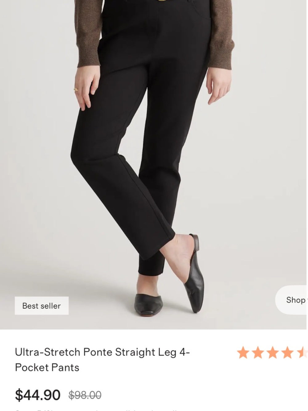 Quince Black Ponte Pants - Straight Leg  - 4 Pocket - S Tall - 32"